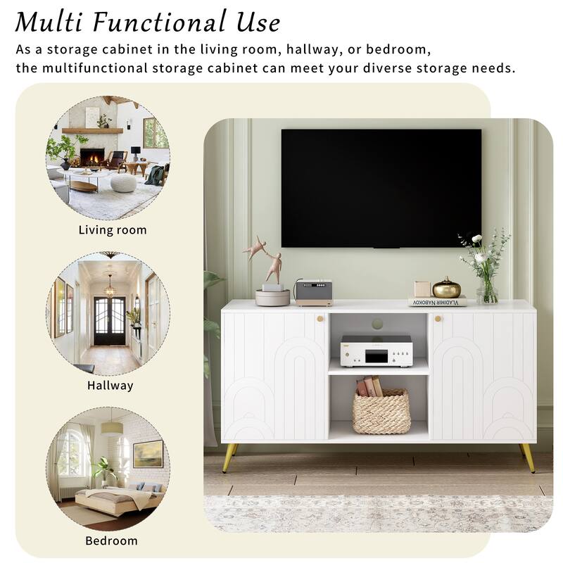 Modern 53'' TV Stand for TVs up to 55'', Media Console with Adjustable Shelf, Metal Legs & Handles, Anti-Tip Device