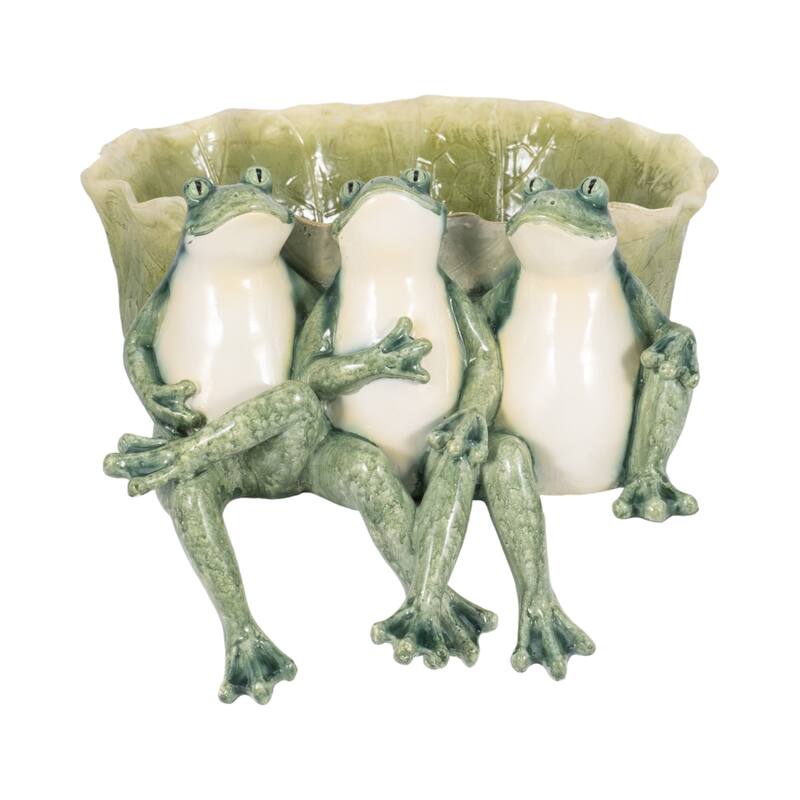 Sagebrook Home Green Polyresin 12" Three Sitting Frogs Planter - 11" x 12" x 8" - Solid Green Green - 11" x 12" x 8"