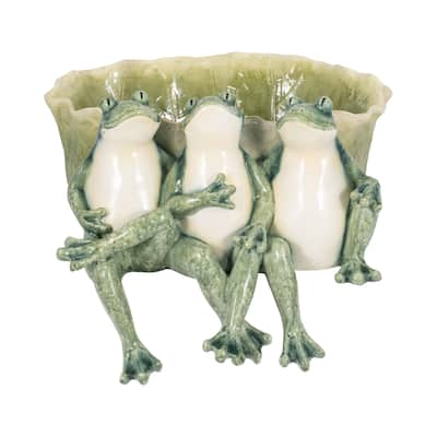 Sagebrook Home Green Polyresin 12" Three Sitting Frogs Planter - 11" x 12" x 8"