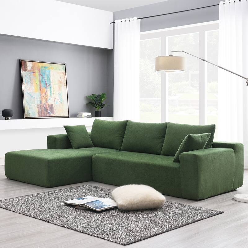 109*68" L-Shape Modular Sectional Living Room Sofa Set Couch Upholstered Sleeper Sofa Free Combination - Green