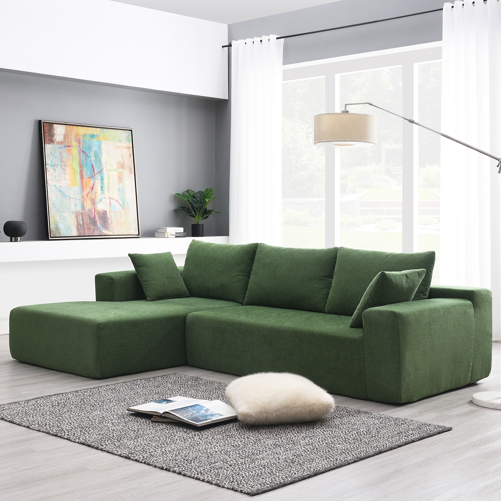 Chenille Modular Sectional Sofa Set with Sleeper Function and