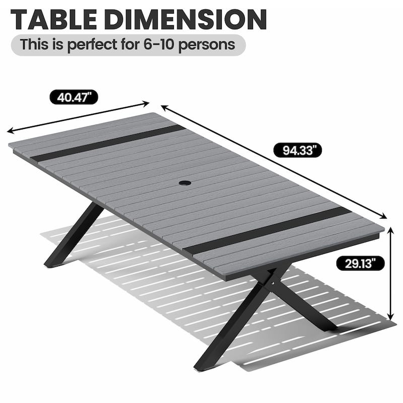 Outdoor Patio Aluminum Dining Rectangular Table with Umbrella Hole