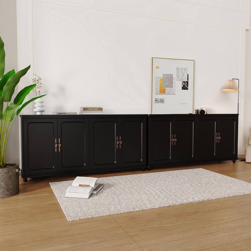 60"W Kitchen Buffet Sideboard Cabinet With Adjustable Shelves, 4 Doors Mid-Century Cupboard Set Of 2