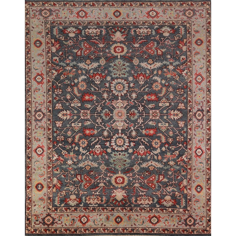 Blue Oushak Indian Area Rug Handmade Wool Carpet - 7'9"x 9'8"