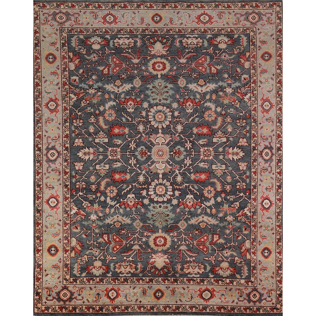 Blue Oushak Indian Area Rug Handmade Wool Carpet - 7'9"x 9'8"