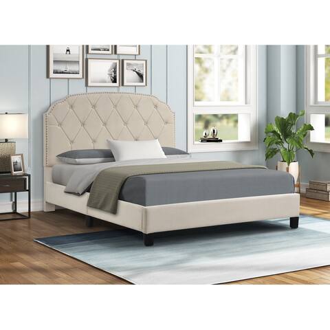 Best Master Furniture Carmen Tufted Nailhead Upholstered Linen Bed