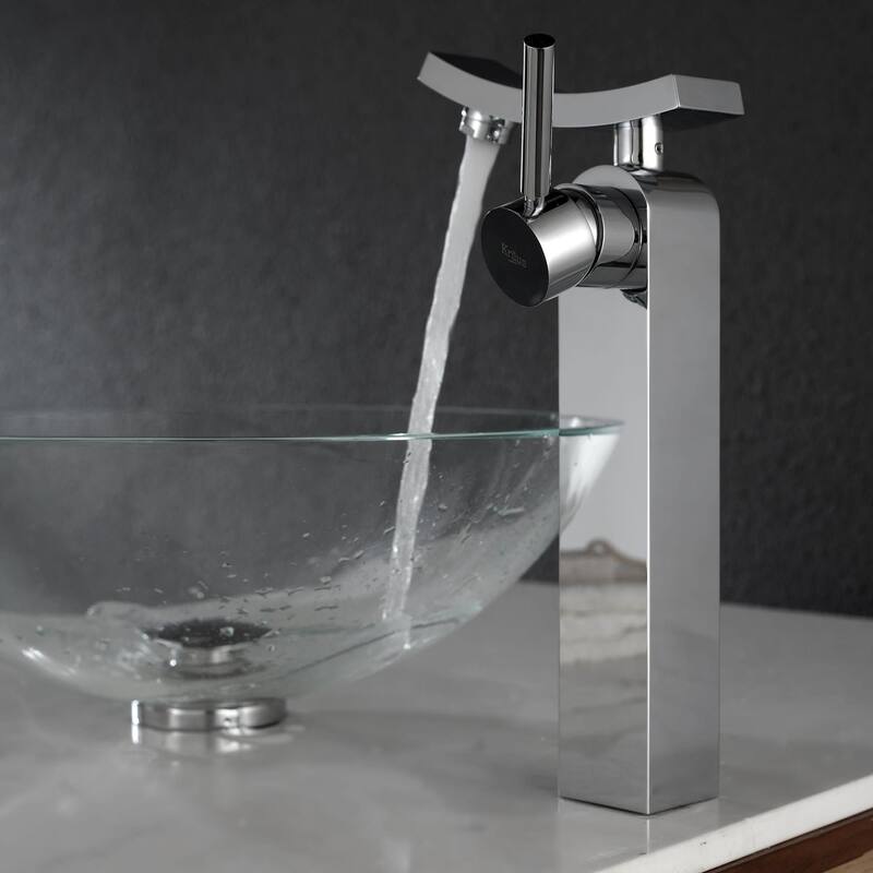Kraus 16-1/2" Clear Glass Vessel Bathroom Sink - Includes Pop-Up Drain