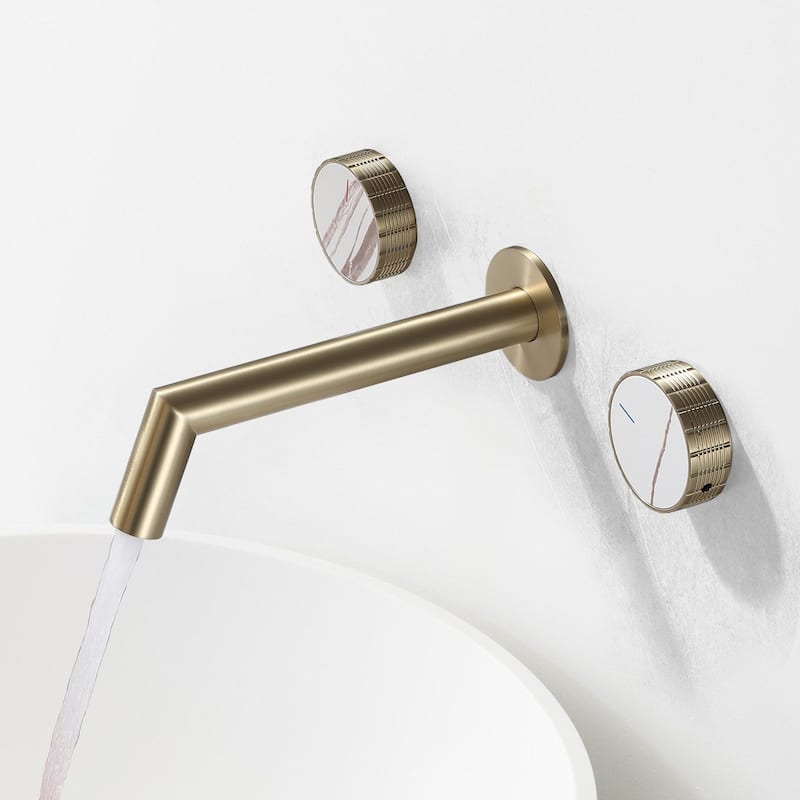Solid Brass Wall Mounted Double Handle Widespread Bathroom Faucet