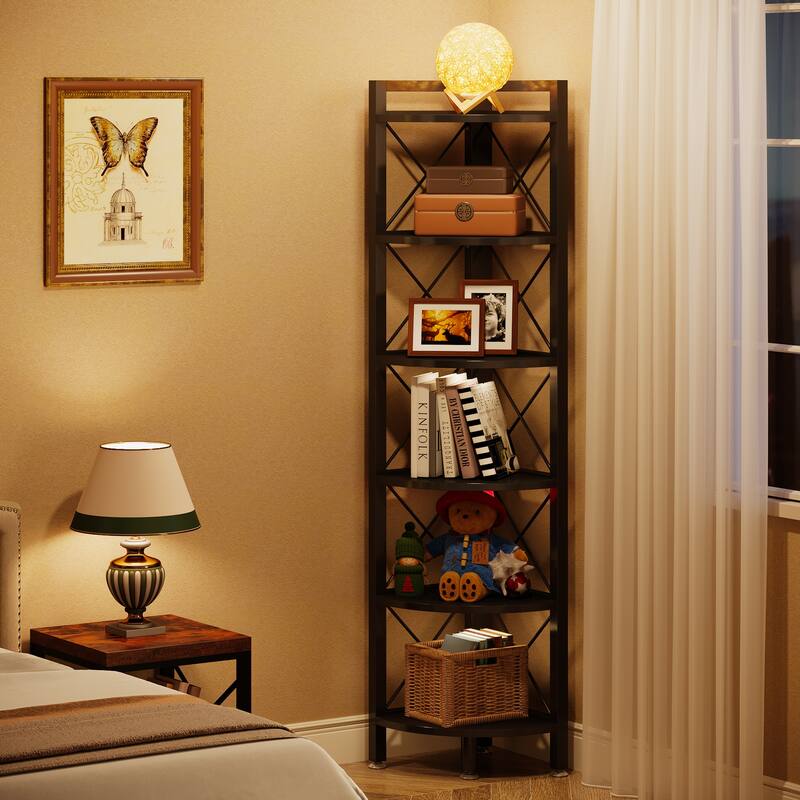 5-Tier Corner Shelves, 5 Shelf Corner Bookshelf and Bookcase