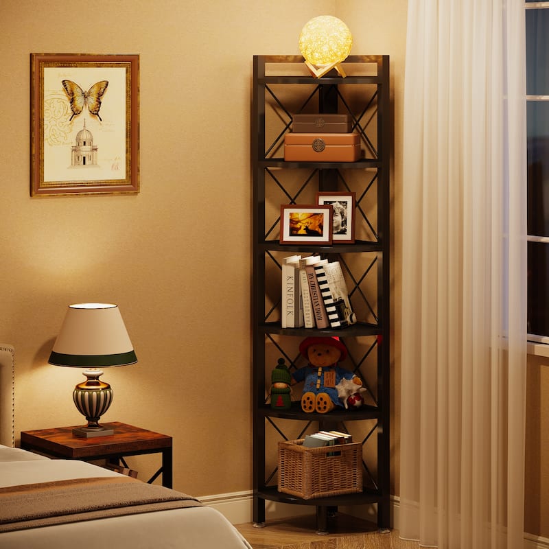 5 Tier Corner Shelves, Rustic Corner Bookshelf Small Bookcase Plant Stand for Living Room