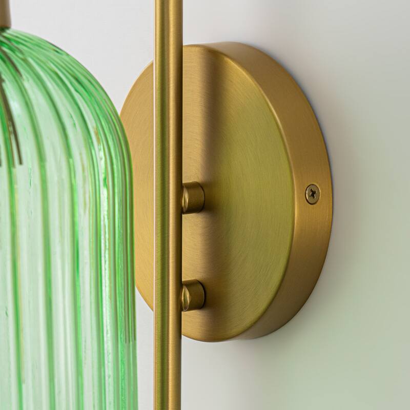 1-Light Green Striped Lantern Glass Wall Sconce - 5.5" W × 8.3" D × 13" H