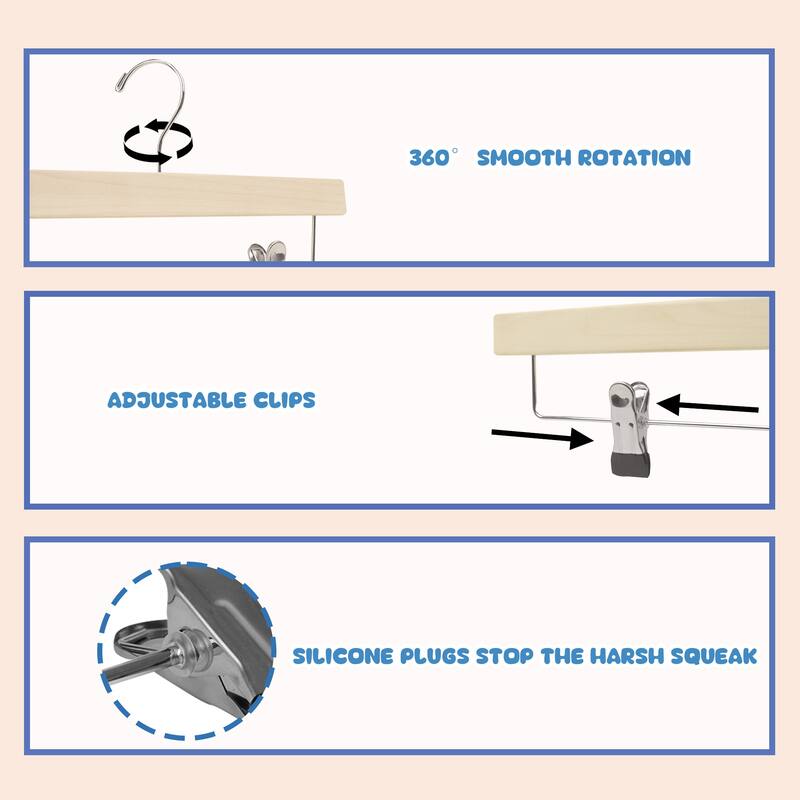 BP4U Kids Wooden Pants Skirts Hangers, Baby Solid Wood Hangers with Clips for Toddler & Children's Trousers, Slacks, Jeans