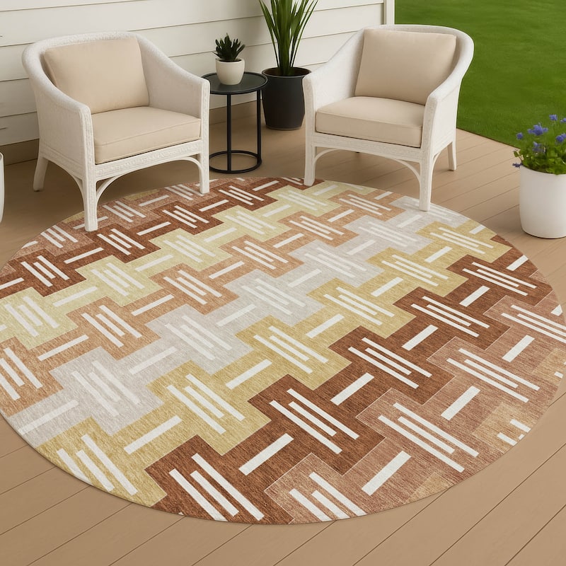 Machine Washable Indoor/ Outdoor Modern Wamego Chantille Rug - Paprika - 8' x 8'