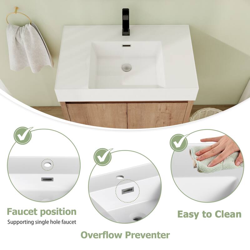 30" Floating Bathroom Vanity with Sink, Wall Mounted Bathroom Vanity with Soft Close Door