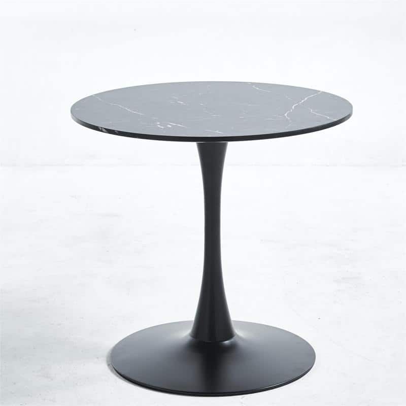 31.5" Tulip Dining Table With Round Marble Pattern Table Top for 2-4 People