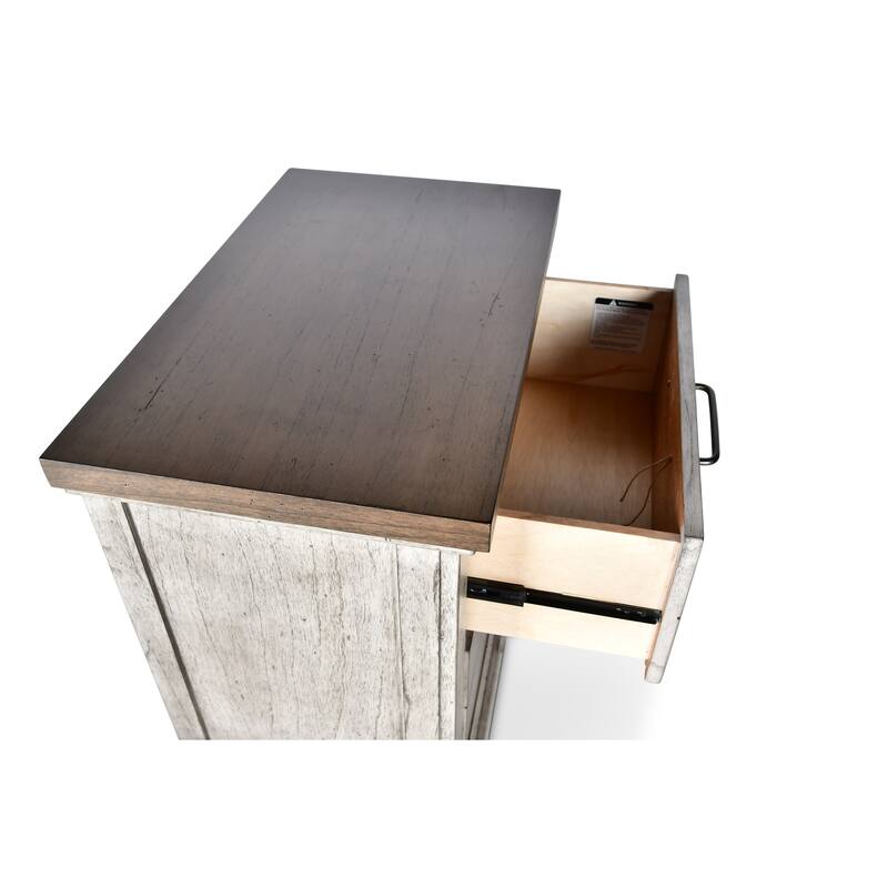 Farmhouse Style Nightstand with White-Smoke Finish and Honey-Smoke Accents