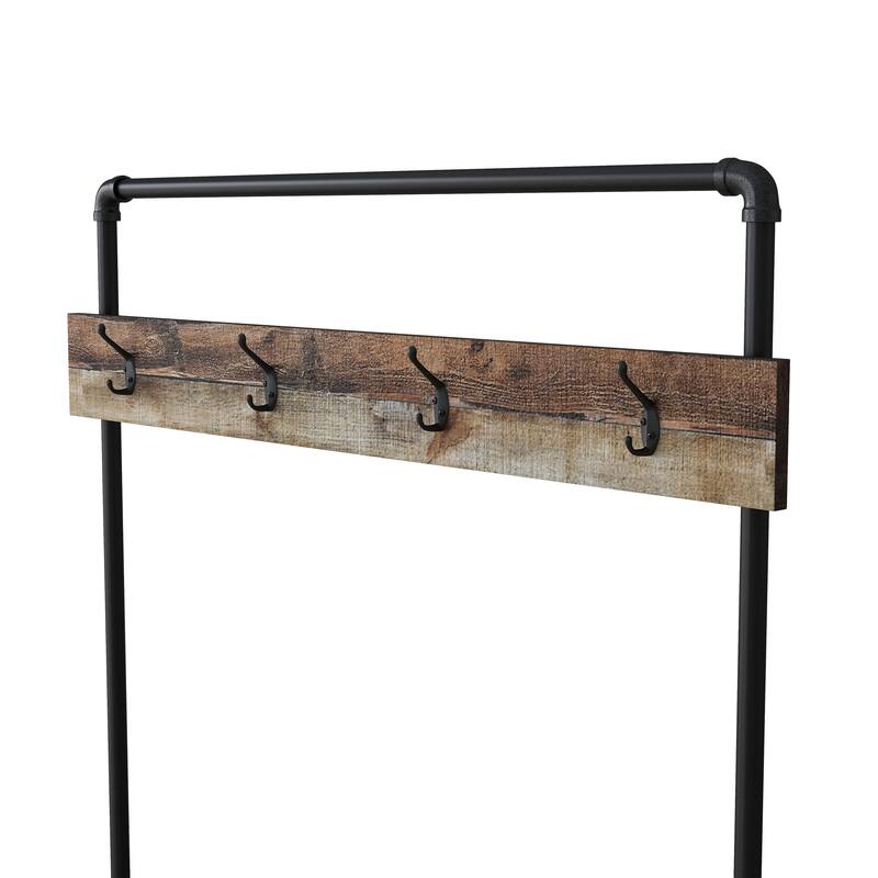 DH BASIC Industrial Barnwood Iron Entryway Bench with Coat Rack by Denhour