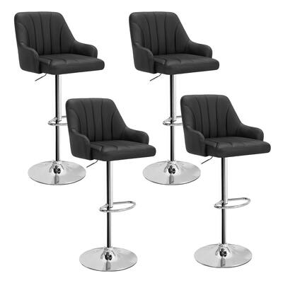 Adjustable Armless Swivel PU Leather Bar Stools Chrome Air Lift Counter Height Stools Set of 4 for Living Room Kitchen Bar