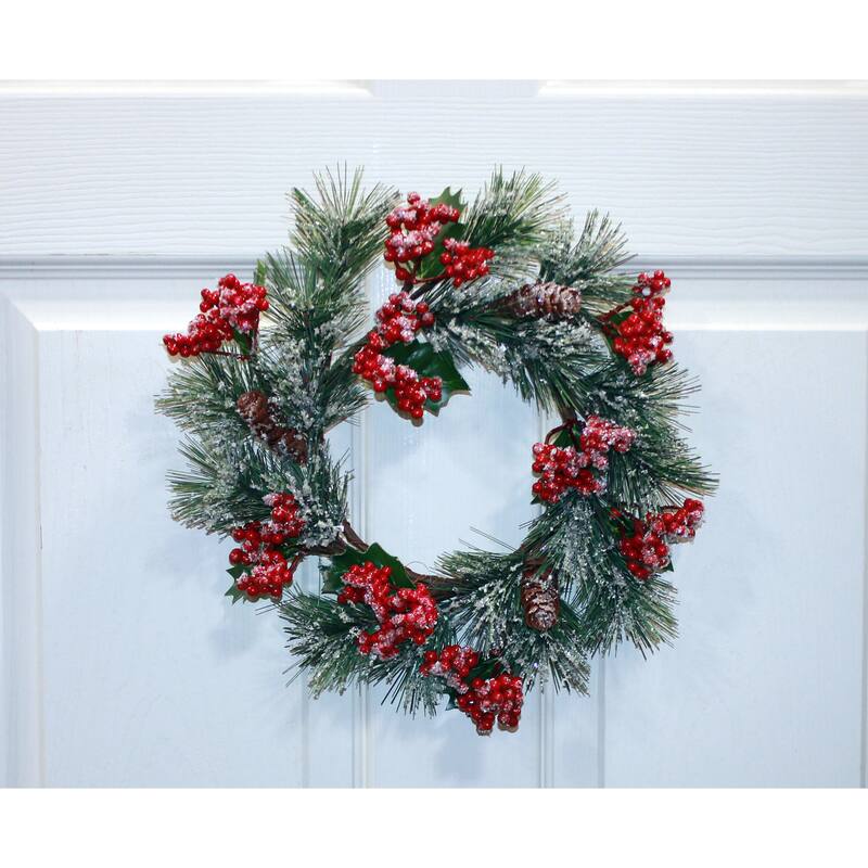 13" Artificial Christmas Mini Wreath And Centerpiece with Snow Berry and Pine - 13