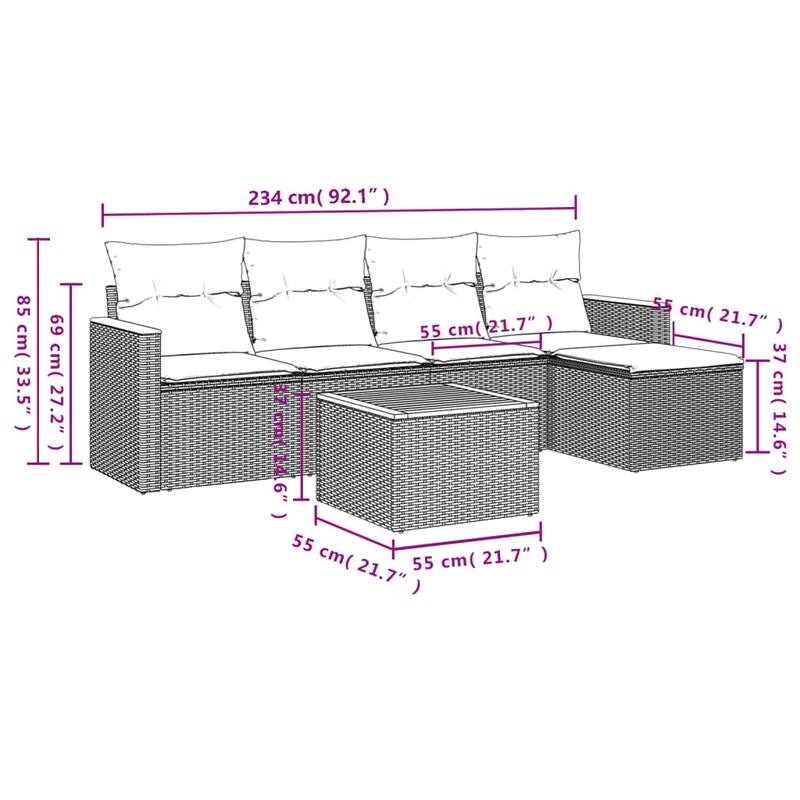vidaXL Garden Sofa Set Black - 24.4 x 24.2 x 27.2