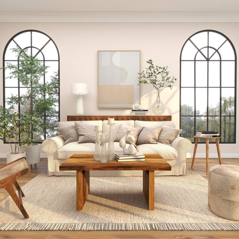Canvas Geometric Mid Century Modern Shape Framed Wall Art with Pink and Sage Accents - Cream - Roche River Decor