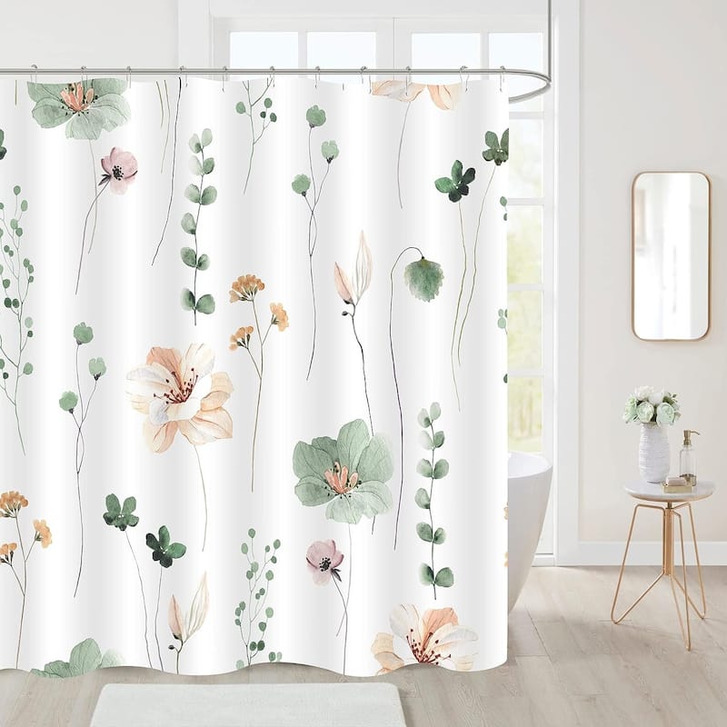 Watercolor Floral Shower Curtain,Beige Flower Shower Curtain
