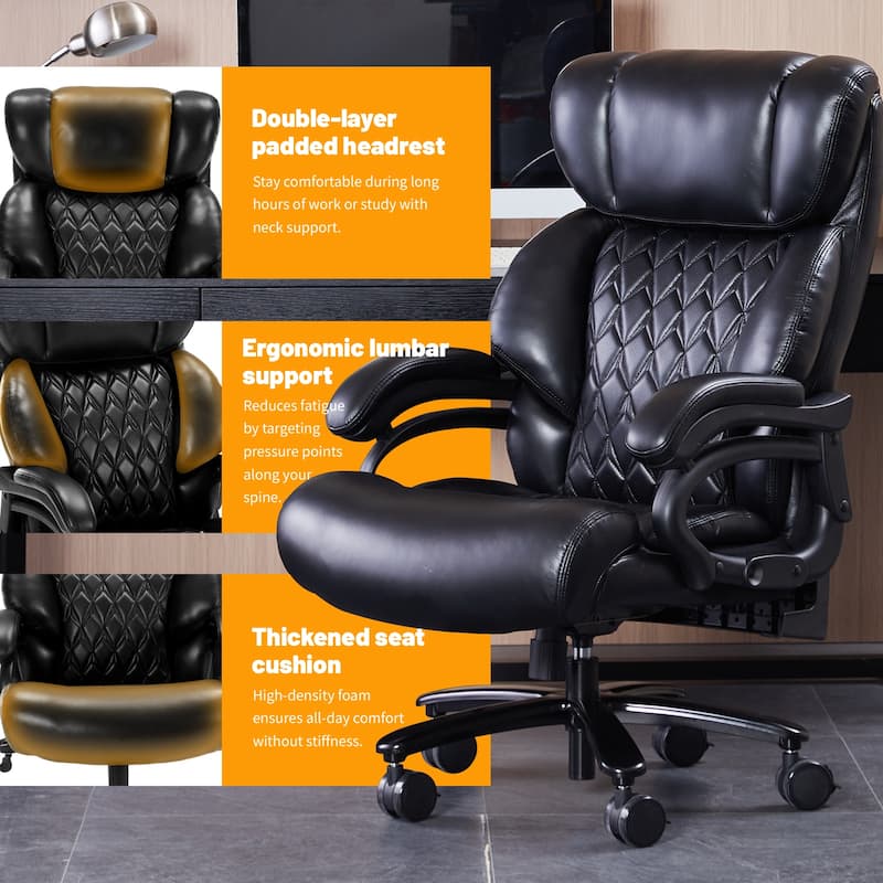 600lbs Big and Tall Office Chair, Executive Chair with Adjustable Headrest, High Back Extra Wide Seat