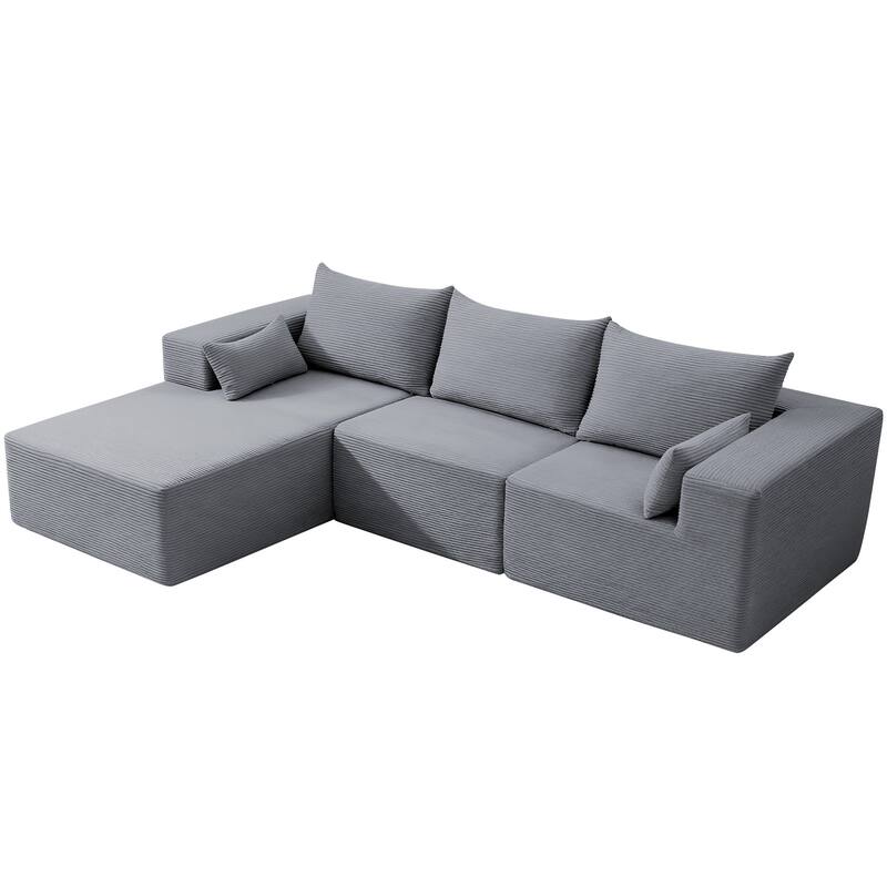 Oversized L-shaped Plush Corduroy Couch, Sectional Sofa with Deep Cushions and Chaise Lounge