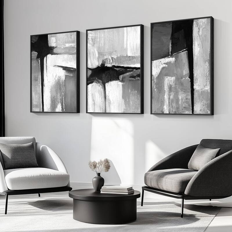 Framed Black and White Gray Modern Abstract Wall Art