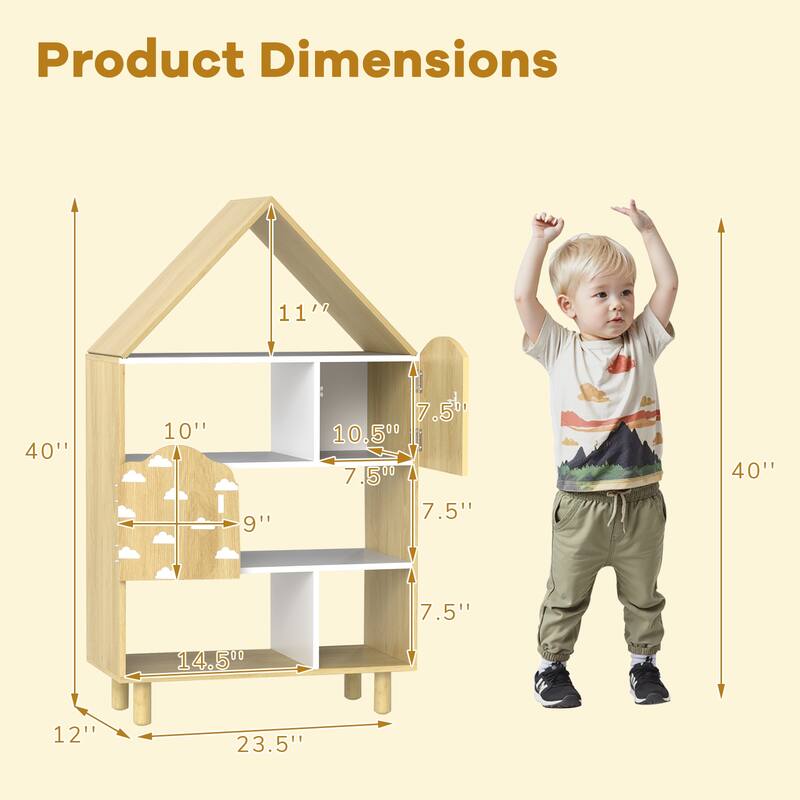 Gymax House-Shaped Kids Bookshelf 4-Tier Toy Storage Organizer w/ Open