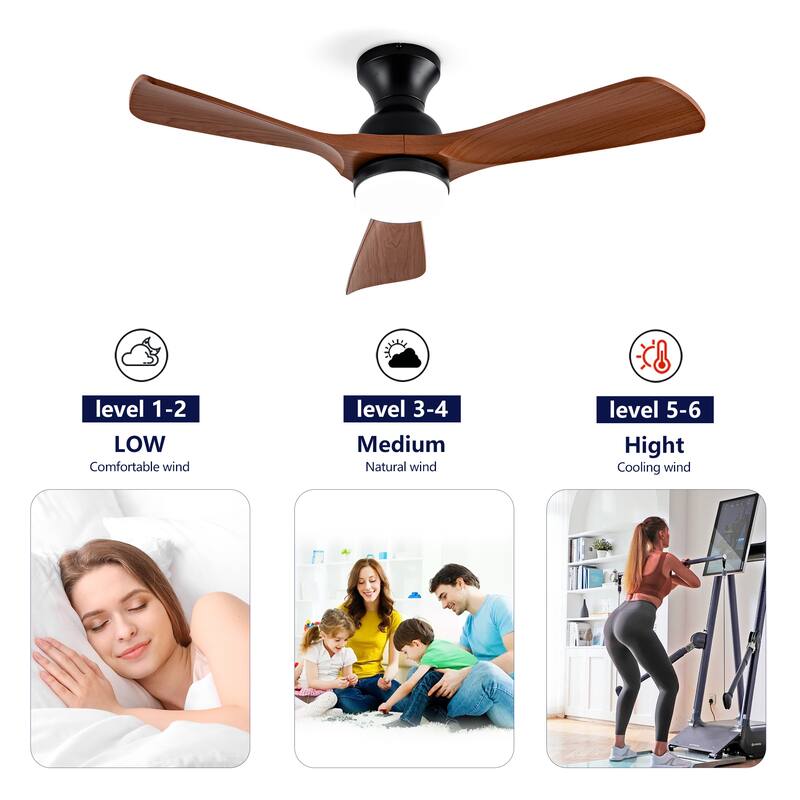 42 Inch Ceiling Fan with Lights Flush Mount Ceiling Fan with Remote Control, ABS Blades Modern Ceiling Fans, Quiet DC Motor