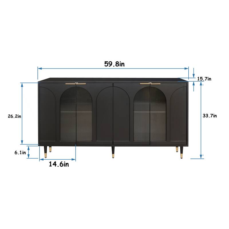 Black Lacquered Wooden Cabinet with 4 Glass Doors