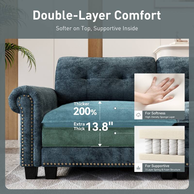 MAISON ARTS Mid-Century Modern Oversized L/U Shaped Cloud Couch with Ottoman, Deep Seat Sectional Sofa with Throw Pillows