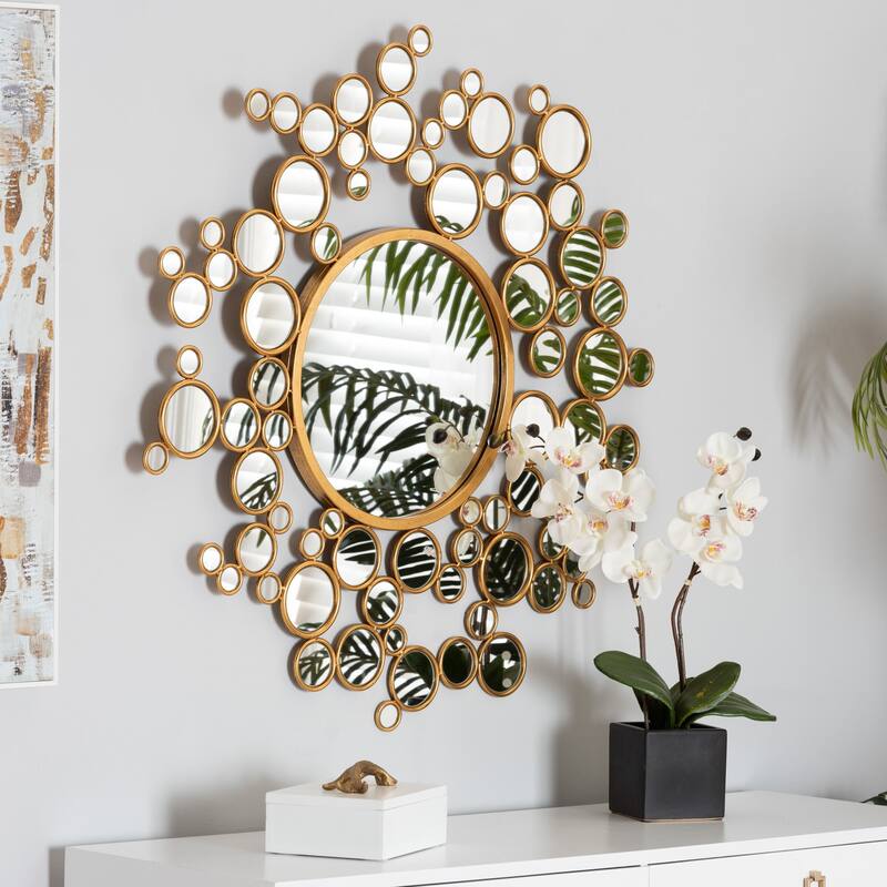 Castiel Modern Glam and Luxe Antique Goldleaf Metal Bubble Accent Wall Mirror - Antique goldleaf
