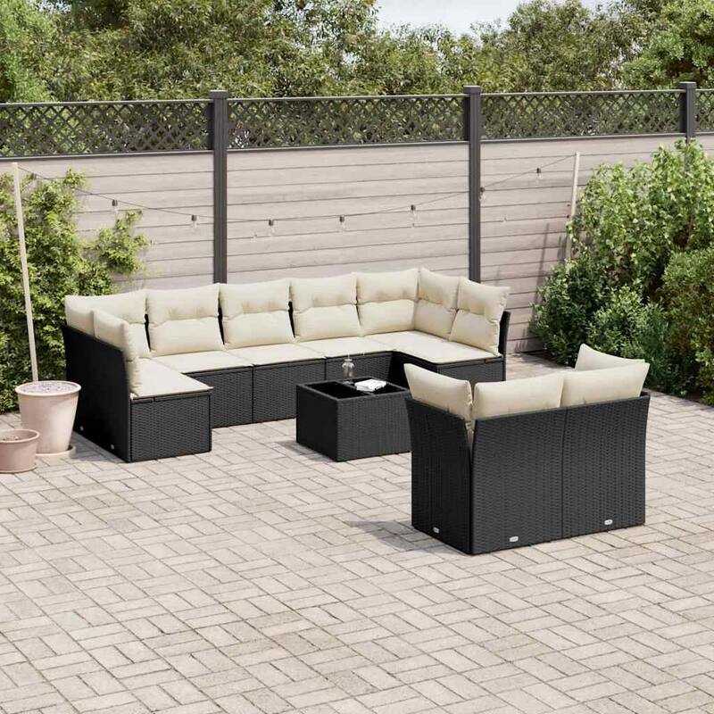 vidaXL Garden Sofa Set Black - Black and cream Large With table