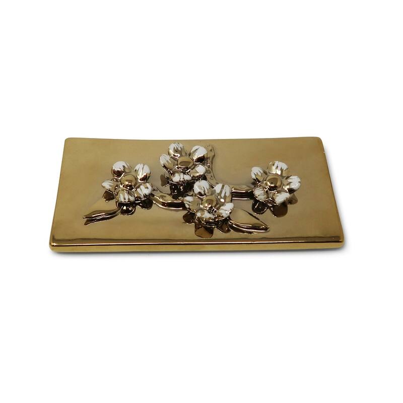 Oblong Gold Decorative Box With Flower Design Lid