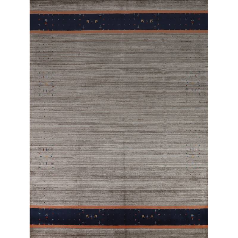 Hand Knotted Oriental 100% Wool Carpet Tribal Tribal Greys & Charcoal Gabbeh Area Rug - 10' 1'' X 8' 5''
