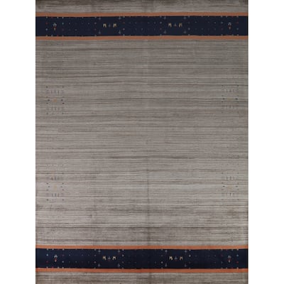 Hand Knotted Oriental 100% Wool Carpet Tribal Tribal Greys & Charcoal Gabbeh Area Rug - 10' 1'' X 8' 5''