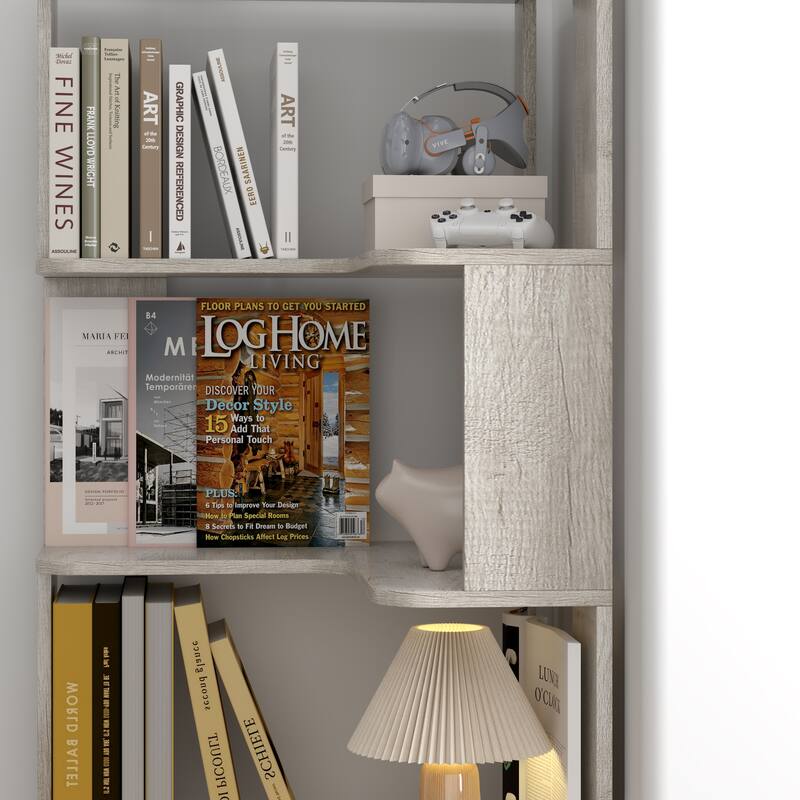 GDFStudio - Elysande Wood Corner Bookcase with 6-Tier Anti-Fall Design
