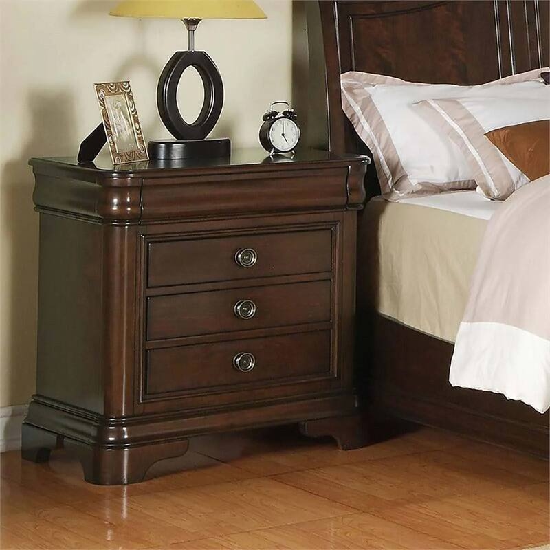 Cherry Finish 2-Drawer Nightstand with Hidden Felt-Lined Drawer and Curved Transitional Design