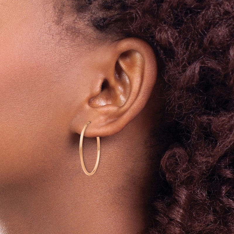 Curata 14k Rose Gold Polished Endless 1.5x28mm Tube Hoop Earrings