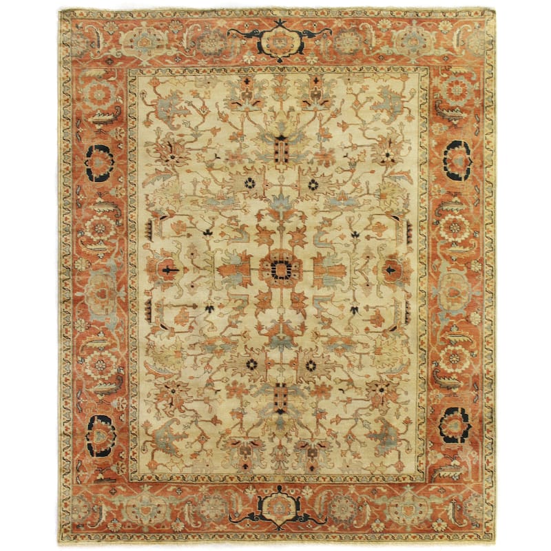 EXQUISITE RUGS Antique Weave Serapi Hand-knotted New Zealand Wool Ivory/Rust Area Rug.