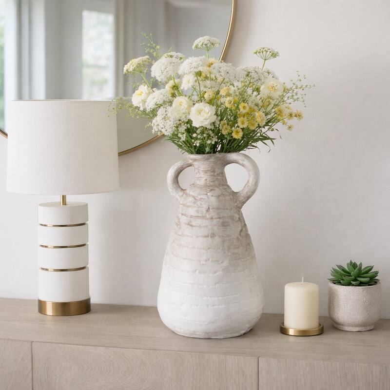 Ceramic Slanted Eared Decorative Vase - Ivory, 18"