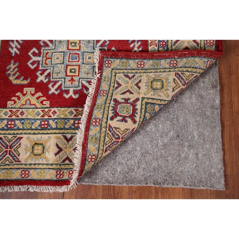 Red Geometric Kazak Foyer Rug Handmade Wool Carpet - 3'3" x 5'0"