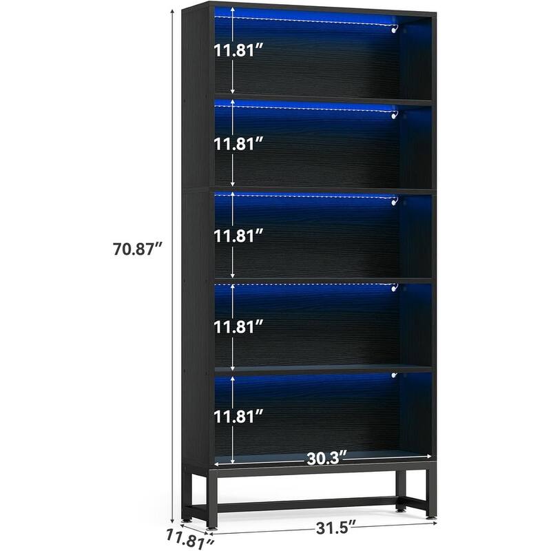 Tall Bookcase Black Bookshelf, 70.8 Inches Large Bookcases Organizer