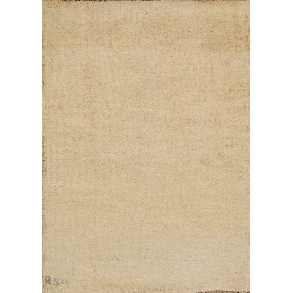 Muted Gold Gabbeh Modern Foyer Rug Hand-Knotted Wool Carpet - 3'0"x 4'0"