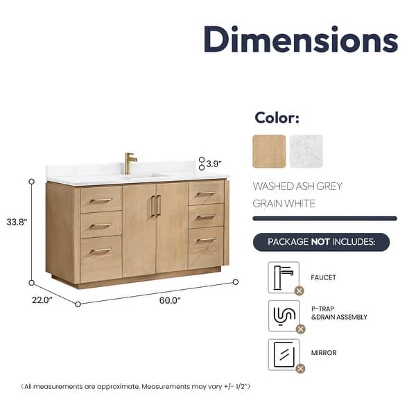 dimension image slide 8 of 16, San Single Bath Vanity with Composite Stone Top without Mirror