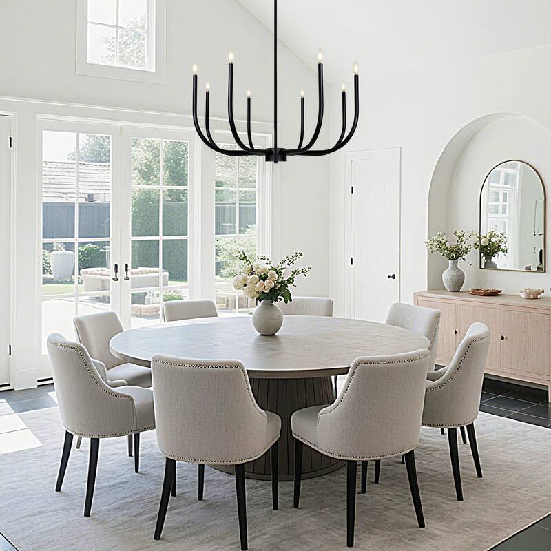 Modern Black 8-Light Classic Chandelier Transitional Candle Light for Dining Living Room - D 40.1" x H 19"