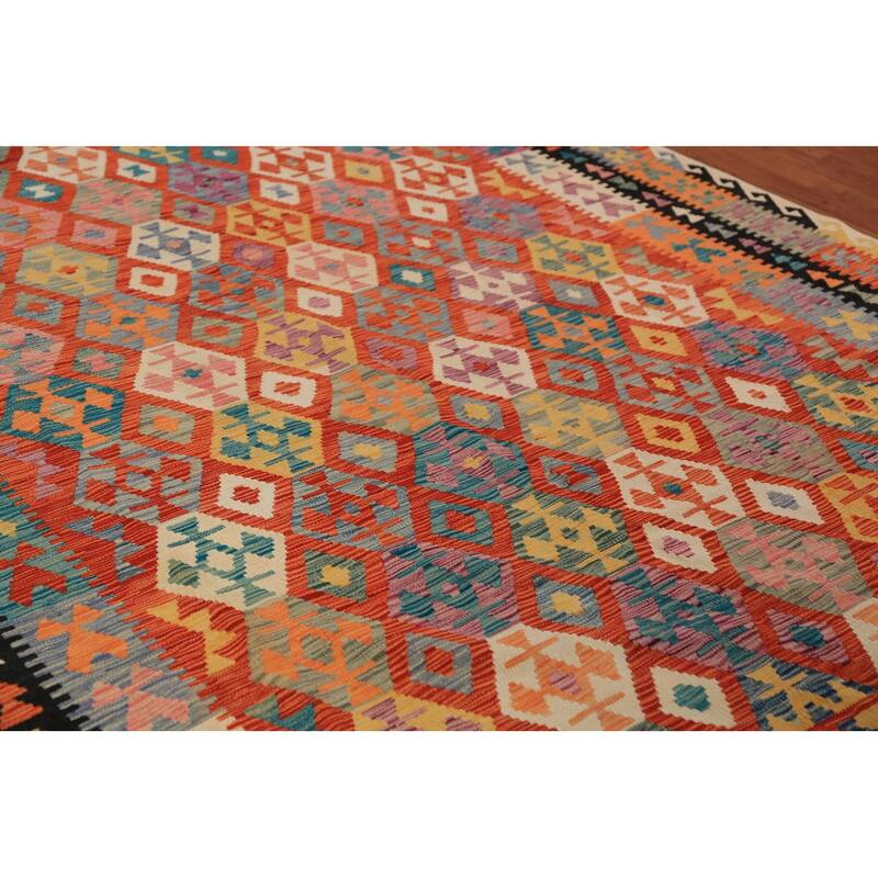 Geometric Kilim Reversible Area Rug Wool Carpet - 8'2"x 11'1"