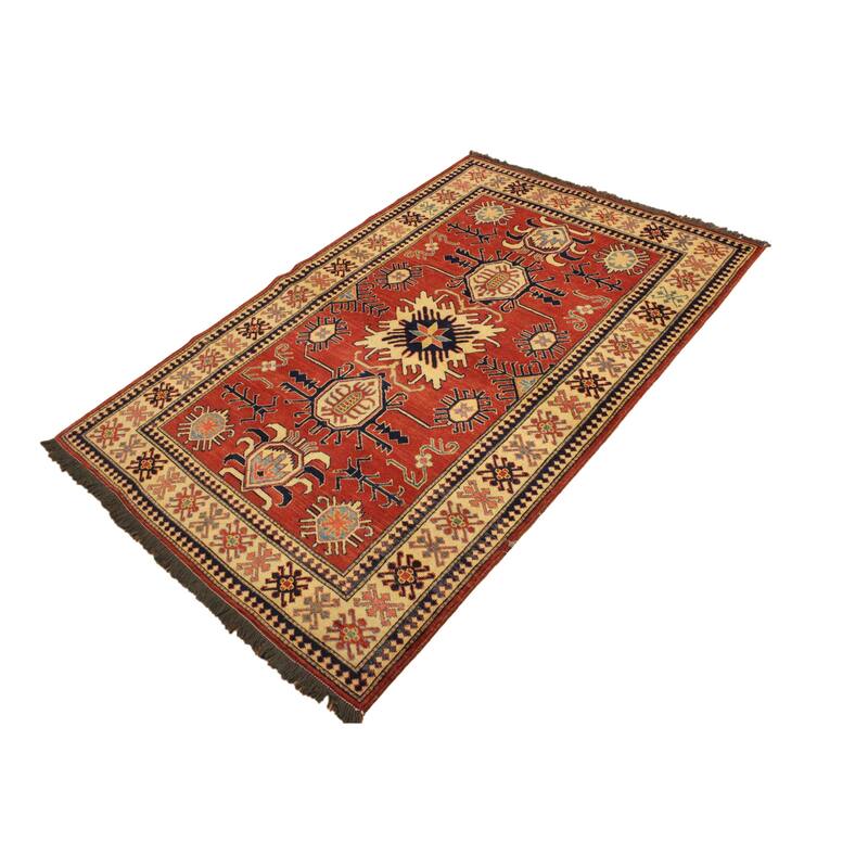 Southwestern Super Kazak Koa Rust/Beige Hand Knotted Wool Rug - 4'0'' x 6'2''